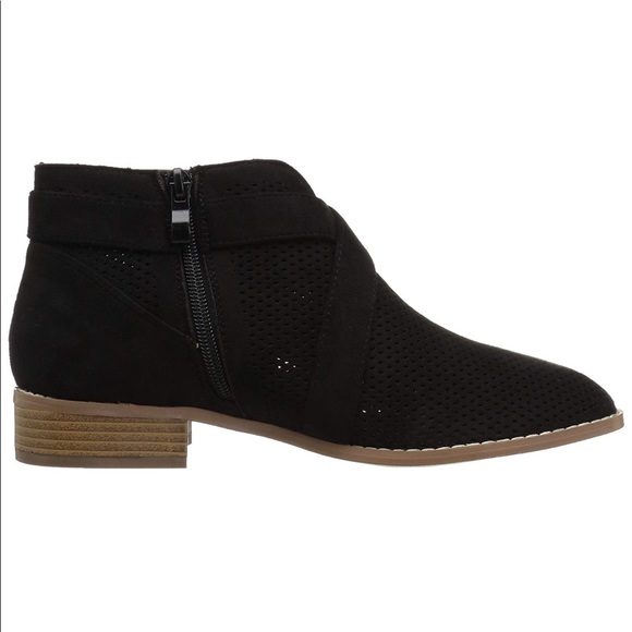 Black  Perforated Upper Buckle Detail Ankle Boots - Picture 6 of 7